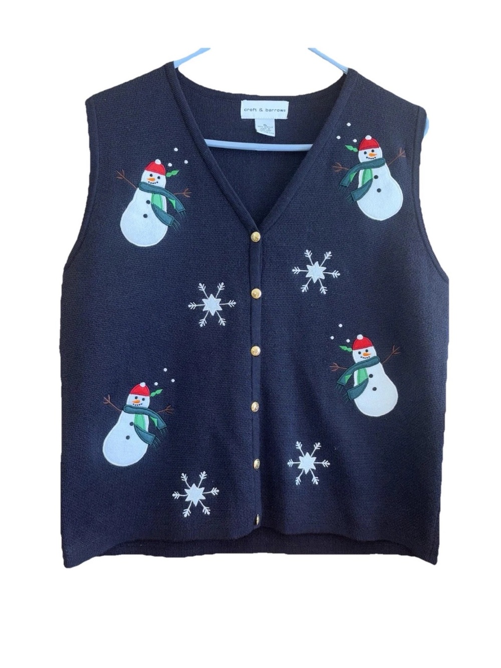 XL croft & barrow Navy Snowman V-Neck Sweater Vest Christmas Holiday